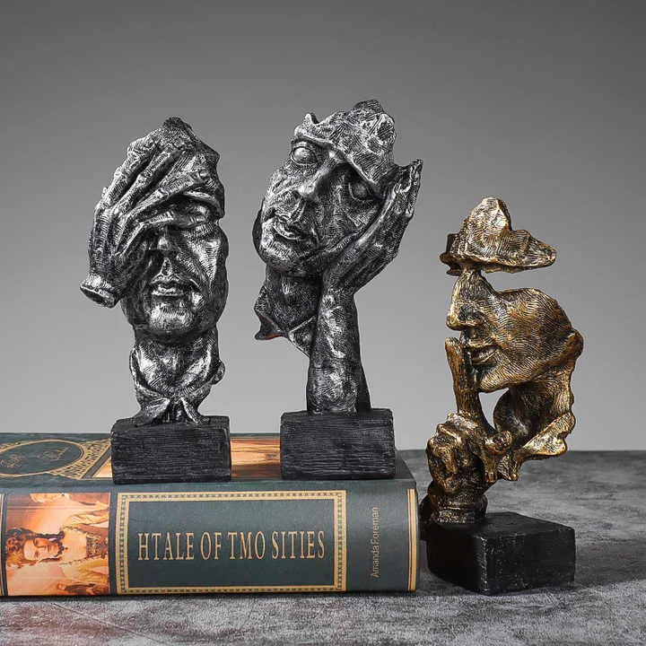 3 قطعة المفكر تمثال بوليريسين المنحوتات لا . 3pcs The Thinker Statue Polyresin Sculptures Hear No See