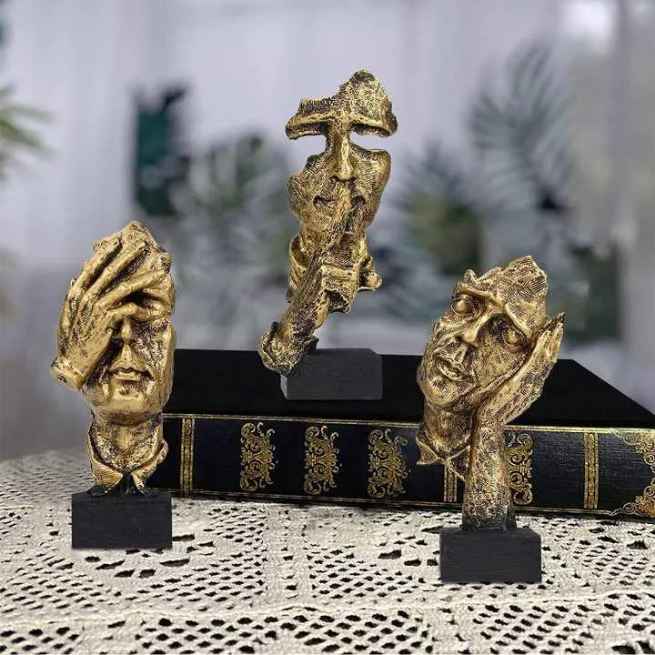 3 قطعة المفكر تمثال بوليريسين المنحوتات لا . 3pcs The Thinker Statue Polyresin Sculptures Hear No See