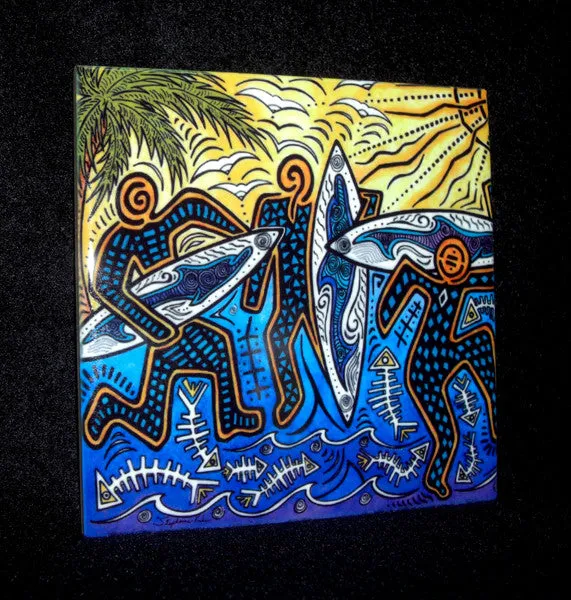 3 Surfers Ceramic Tile