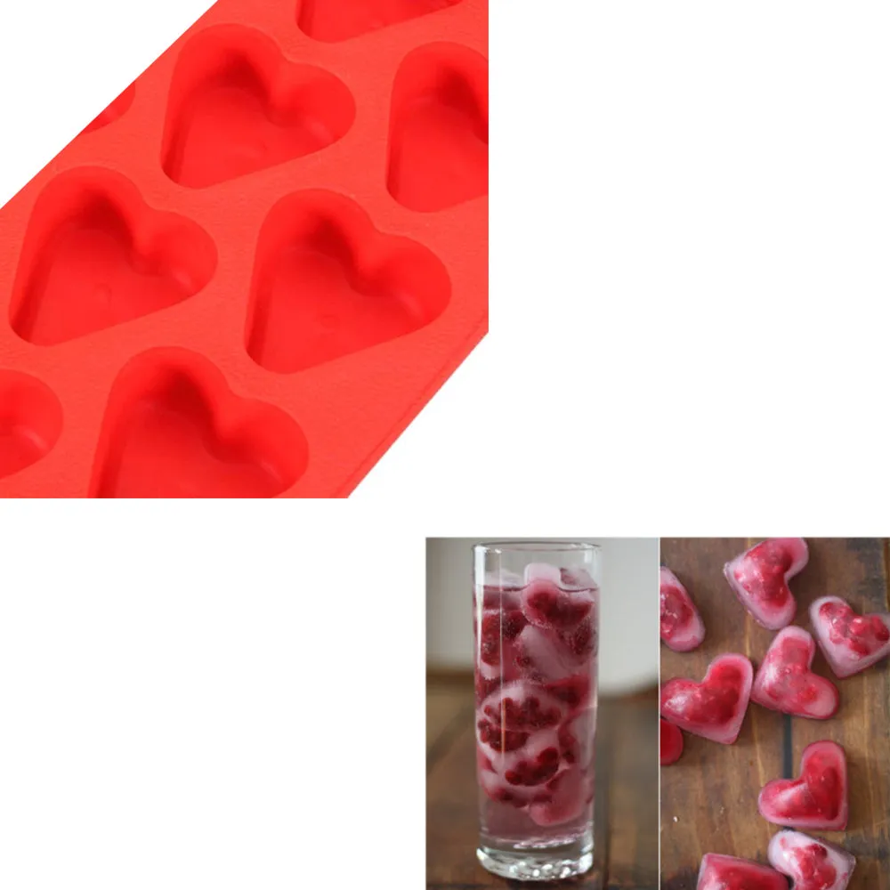 6 Silicone Ice Tray Heart Shaped Cube Maker Jelly Chocolate Cake Mold Party New
