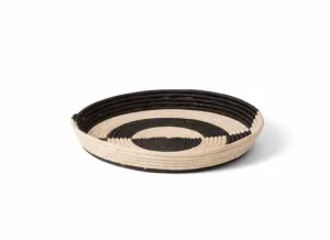 African Basket  Rwanda Woven Serving Tray Black & White Half Moon