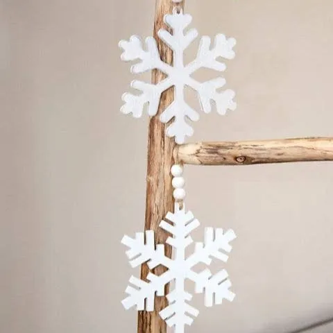Beaded Wooden Snowflake Ornaments, 7.5"