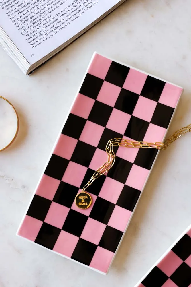 Black & Pink Checkerboard Trinket Dish