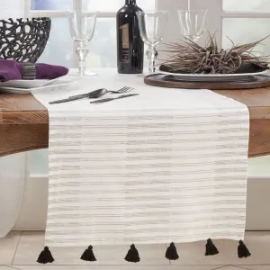Black-White Striped Tassel Cotton 16"x72" Table Runner