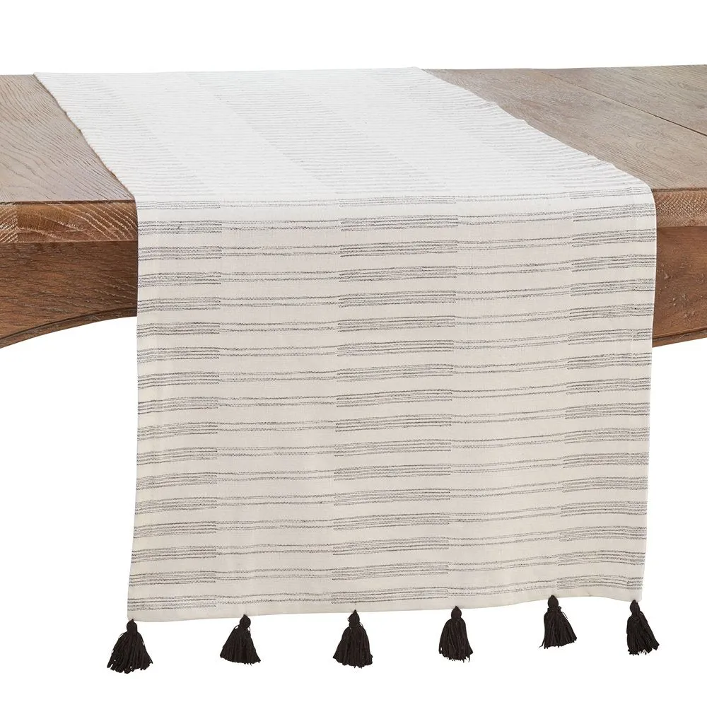 Black-White Striped Tassel Cotton 16"x72" Table Runner