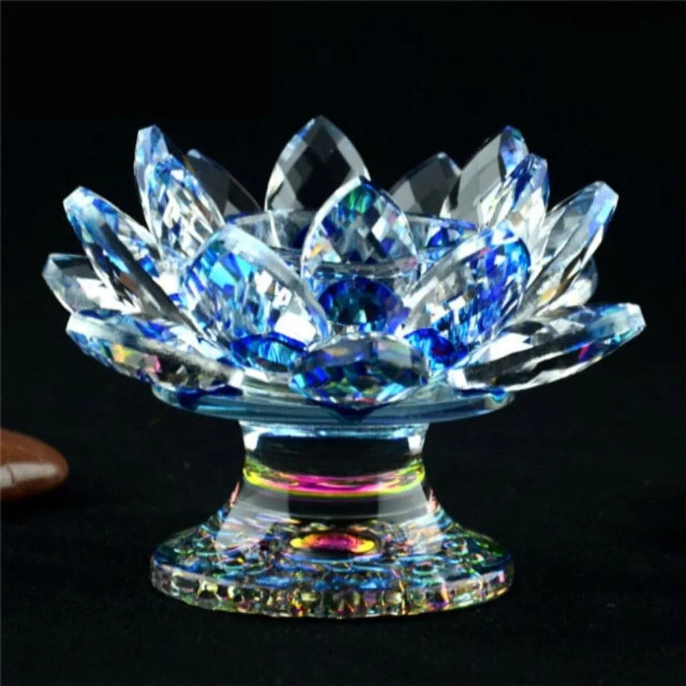 'Blue Lotus' Flower Glass Candle Holder