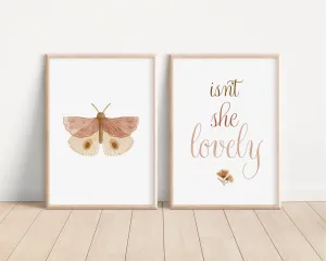 Boho Butterfly Floral Set of 2 Nursery Prints, Boho Nursery Wall Art, Isn't She Lovely, Nursery Artwork, Boho Nursery Artwork 034