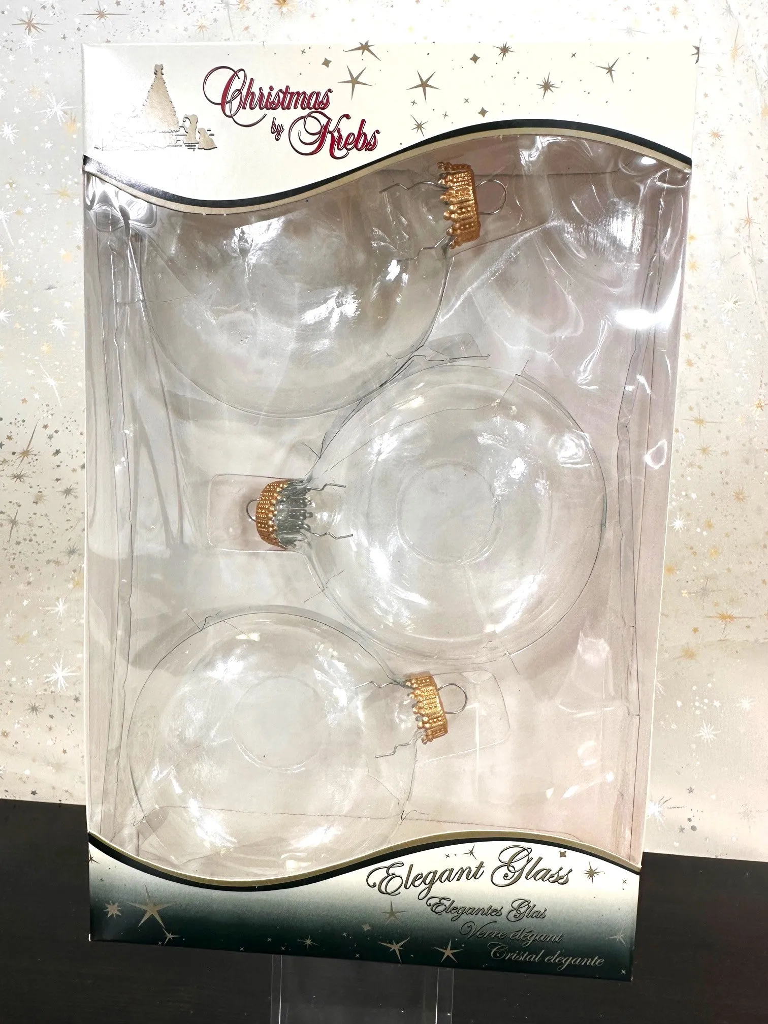 Christmas By Krebs 3" (76mm) Craft Glass Ornament [6 Pieces], Designer Heirloom  (Clear Craft Disc Gold Crown Caps)