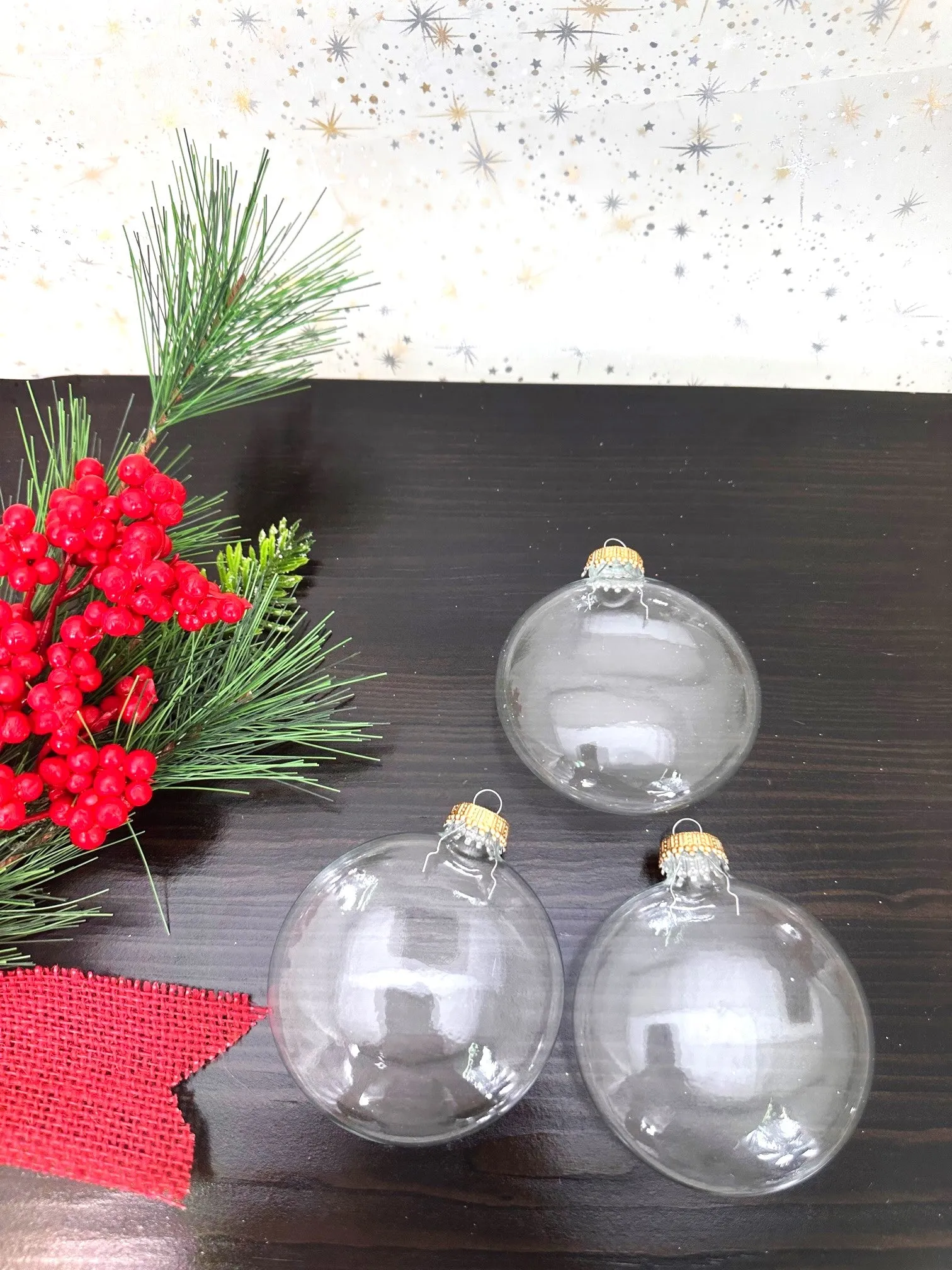 Christmas By Krebs 3" (76mm) Craft Glass Ornament [6 Pieces], Designer Heirloom  (Clear Craft Disc Gold Crown Caps)