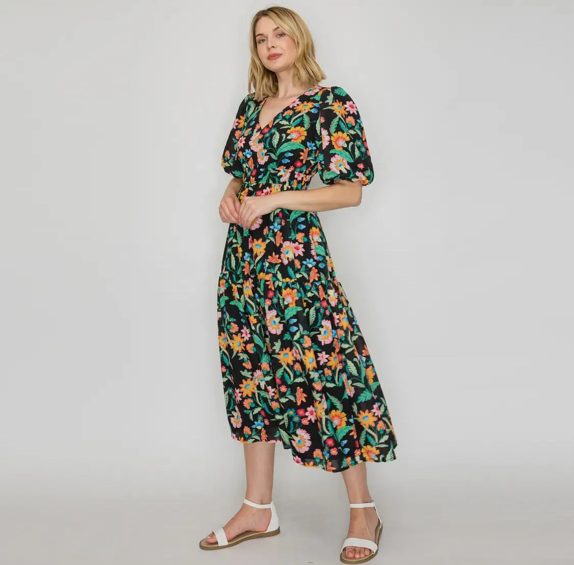 Colorful Black Midi Dress
