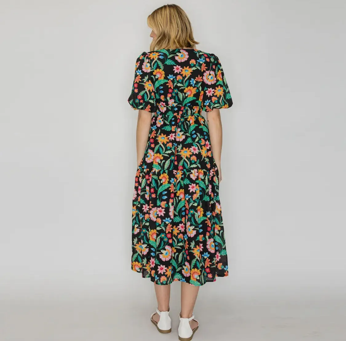 Colorful Black Midi Dress