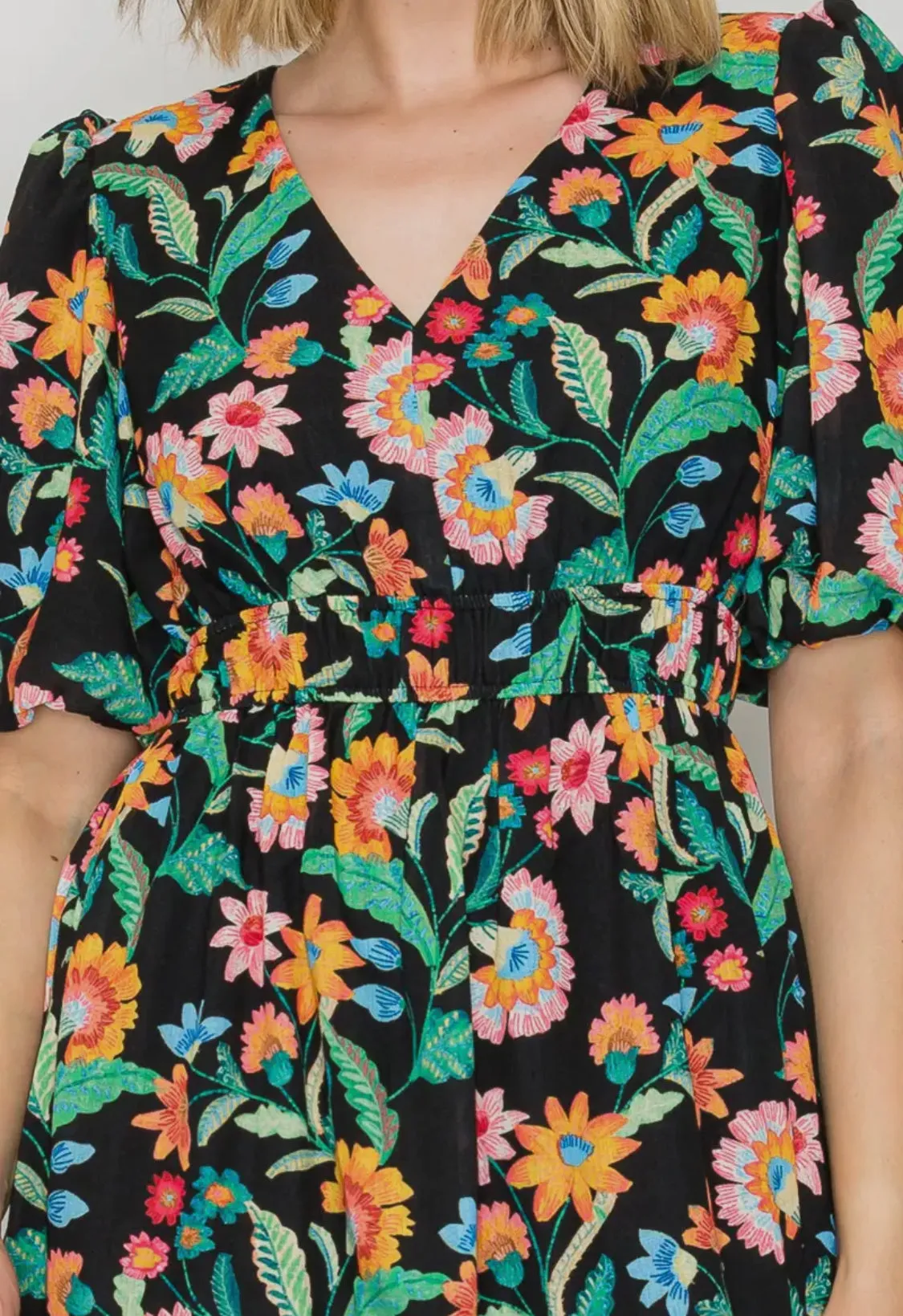 Colorful Black Midi Dress