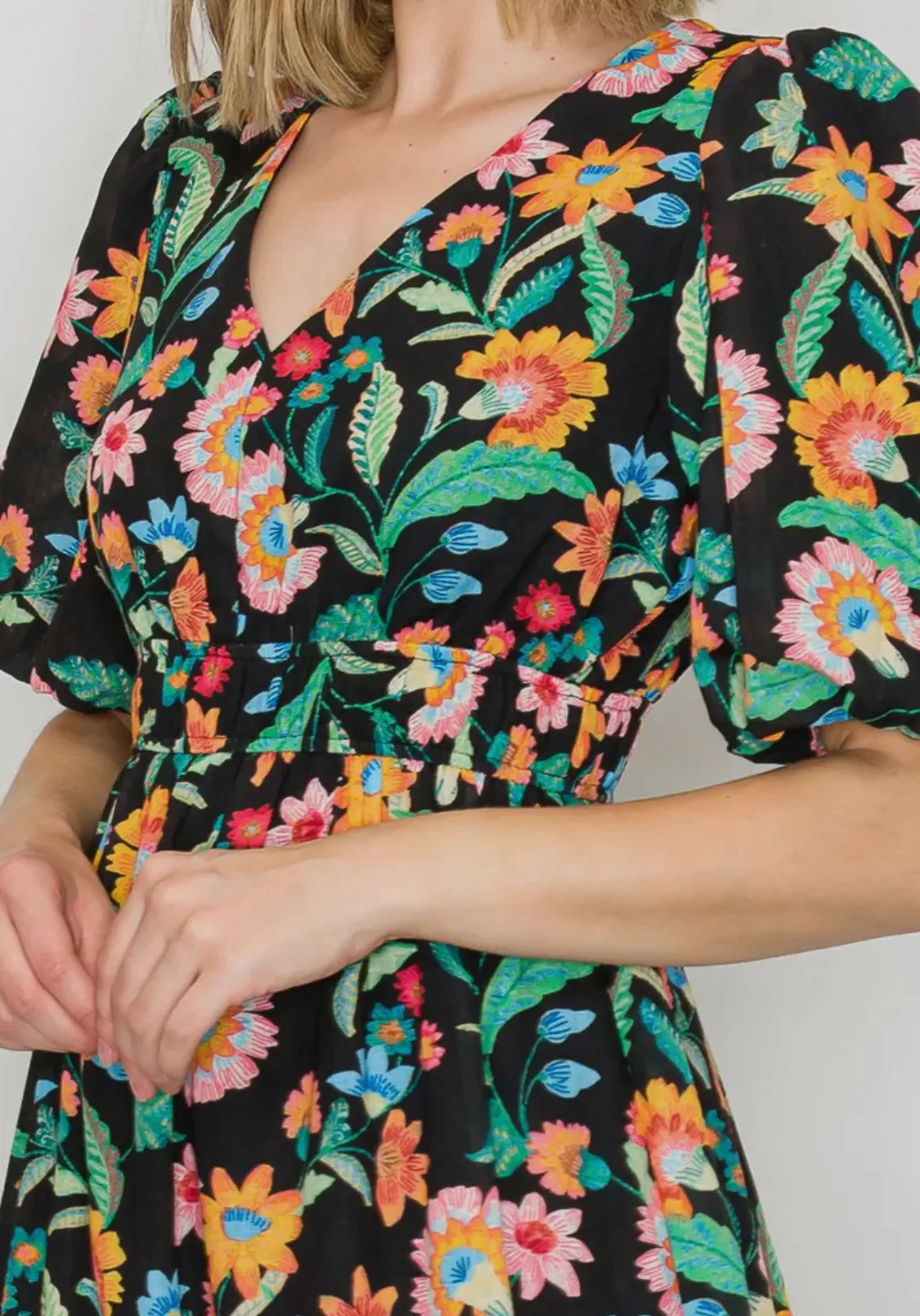 Colorful Black Midi Dress