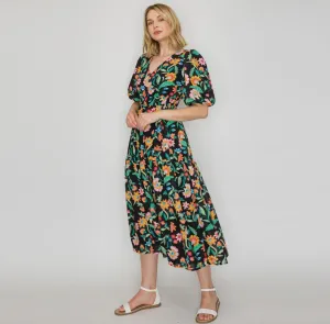 Colorful Black Midi Dress