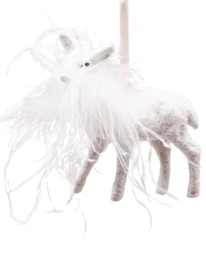 Dancer Deer Ornament - White, Ostrich Feathers