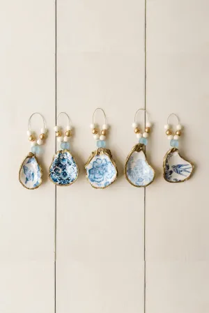 Decoupage Oyster Shell Ornament: Indigo Collection