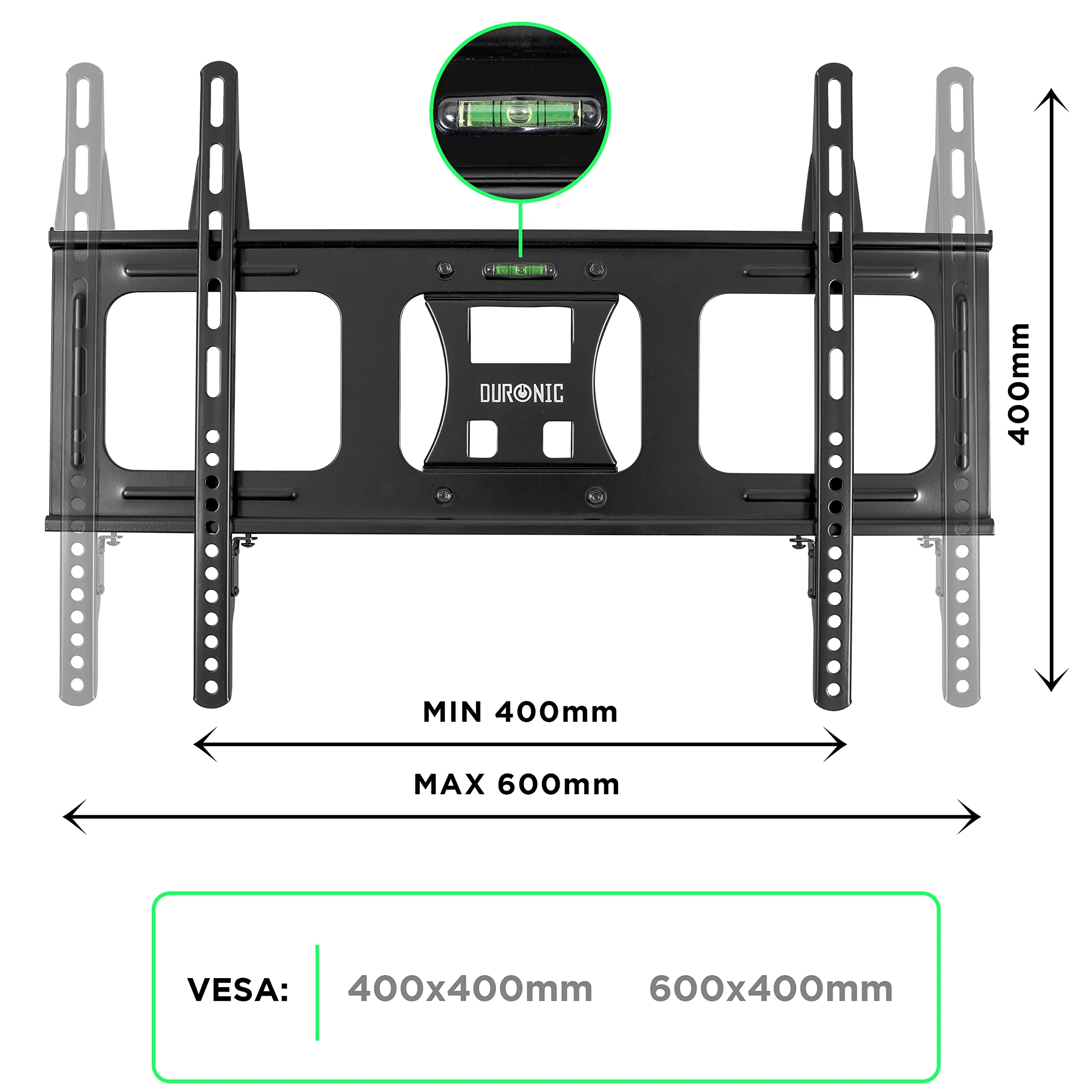 Duronic TVB109M TV Bracket, Wall Mount for 32-70" Television Screen, Tilting Action  5°/-10°, Fits up to 600x400mm, For Flat Screen LCD/LED (35kg)