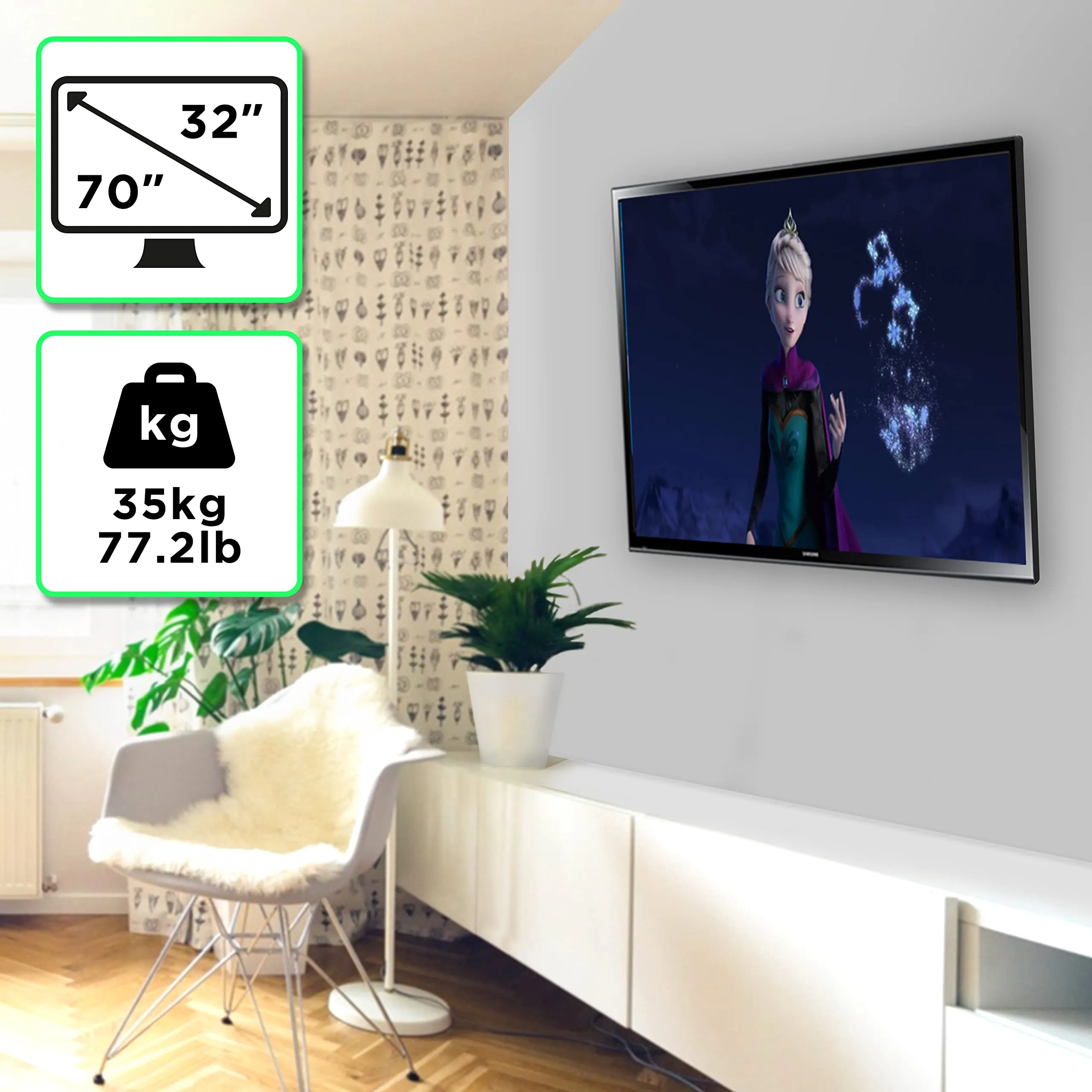 Duronic TVB109M TV Bracket, Wall Mount for 32-70" Television Screen, Tilting Action  5°/-10°, Fits up to 600x400mm, For Flat Screen LCD/LED (35kg)
