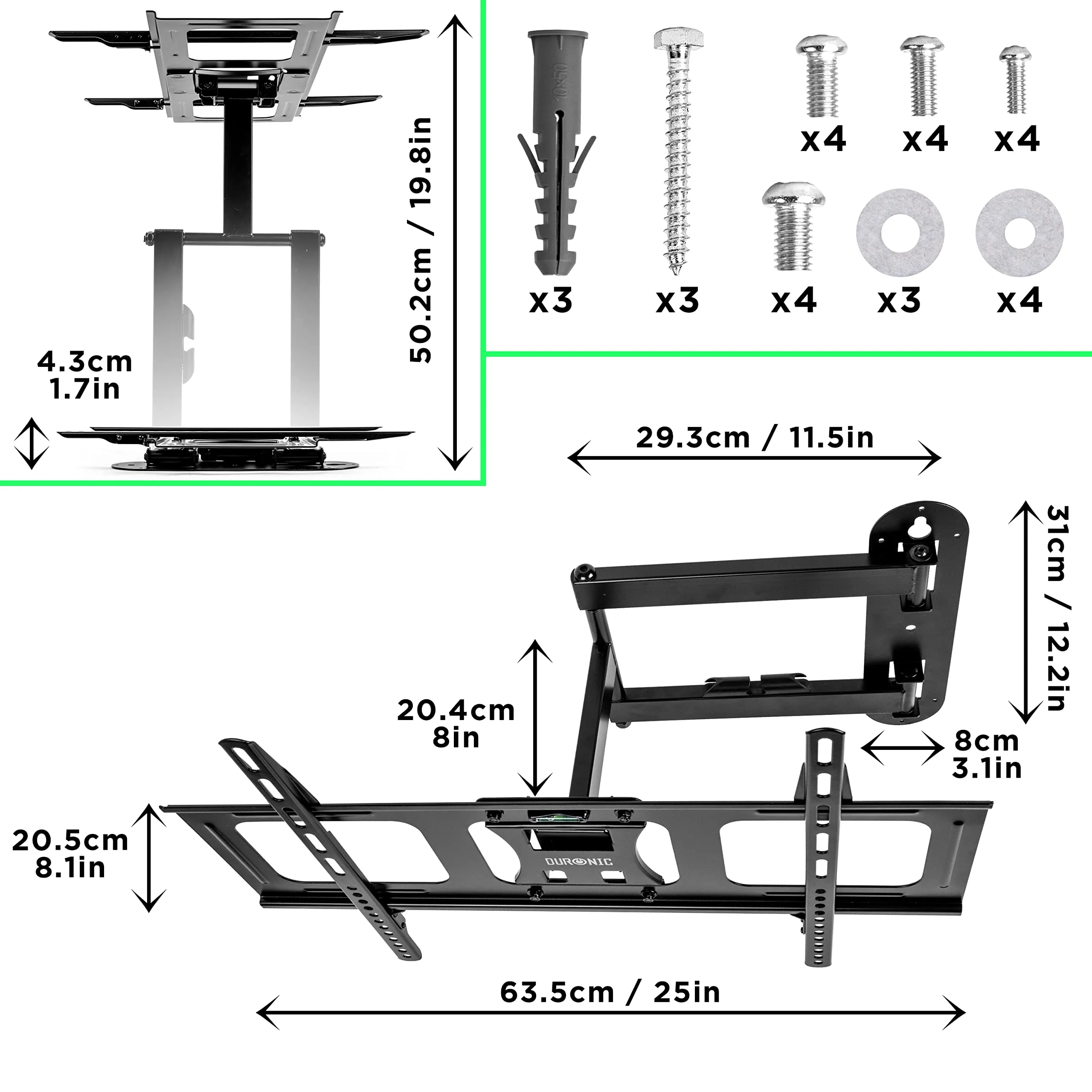 Duronic TVB109M TV Bracket, Wall Mount for 32-70" Television Screen, Tilting Action  5°/-10°, Fits up to 600x400mm, For Flat Screen LCD/LED (35kg)