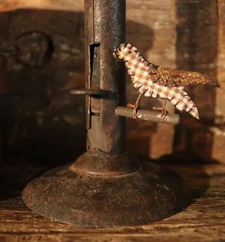 Early Hog Scraper Candlestick with Folksy Handmade Bird Accent Neat