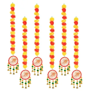 Ekhasa Decorative Hanging Flowers for Pooja, Festive Decoration, Diwali, Ganpati, Temple & Backdrop Decor | Handmade Floral Ornaments for Home, Wall, Door & Curtain Decoration (Set of 6, 95 cm Each)
