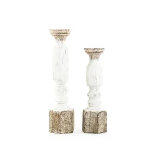 Embossed White Wood Candleholder