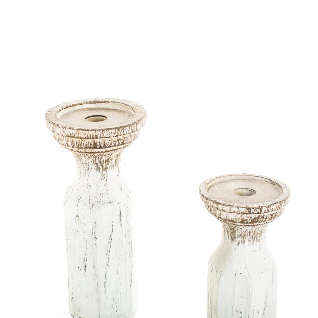 Embossed White Wood Candleholder