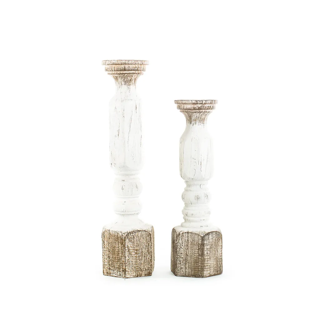 Embossed White Wood Candleholder