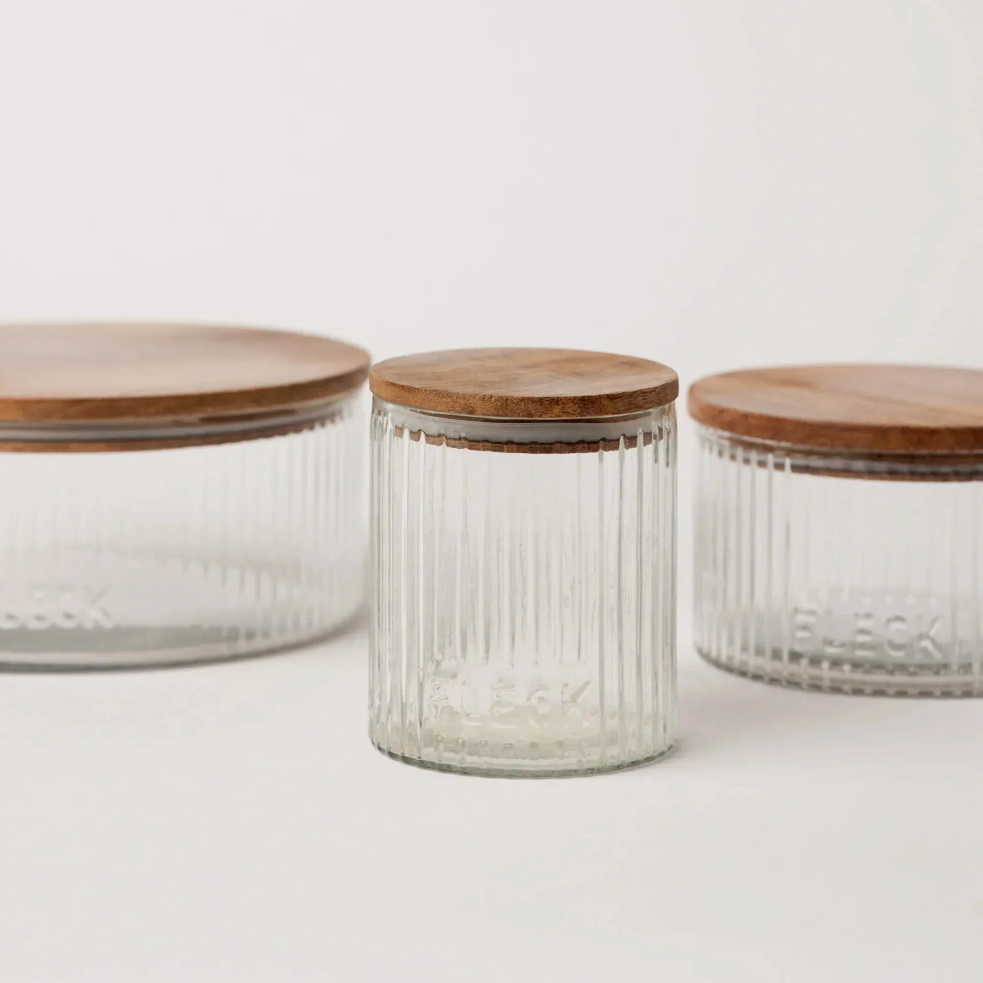 Fluted Glass Storage Jars, Set of 3