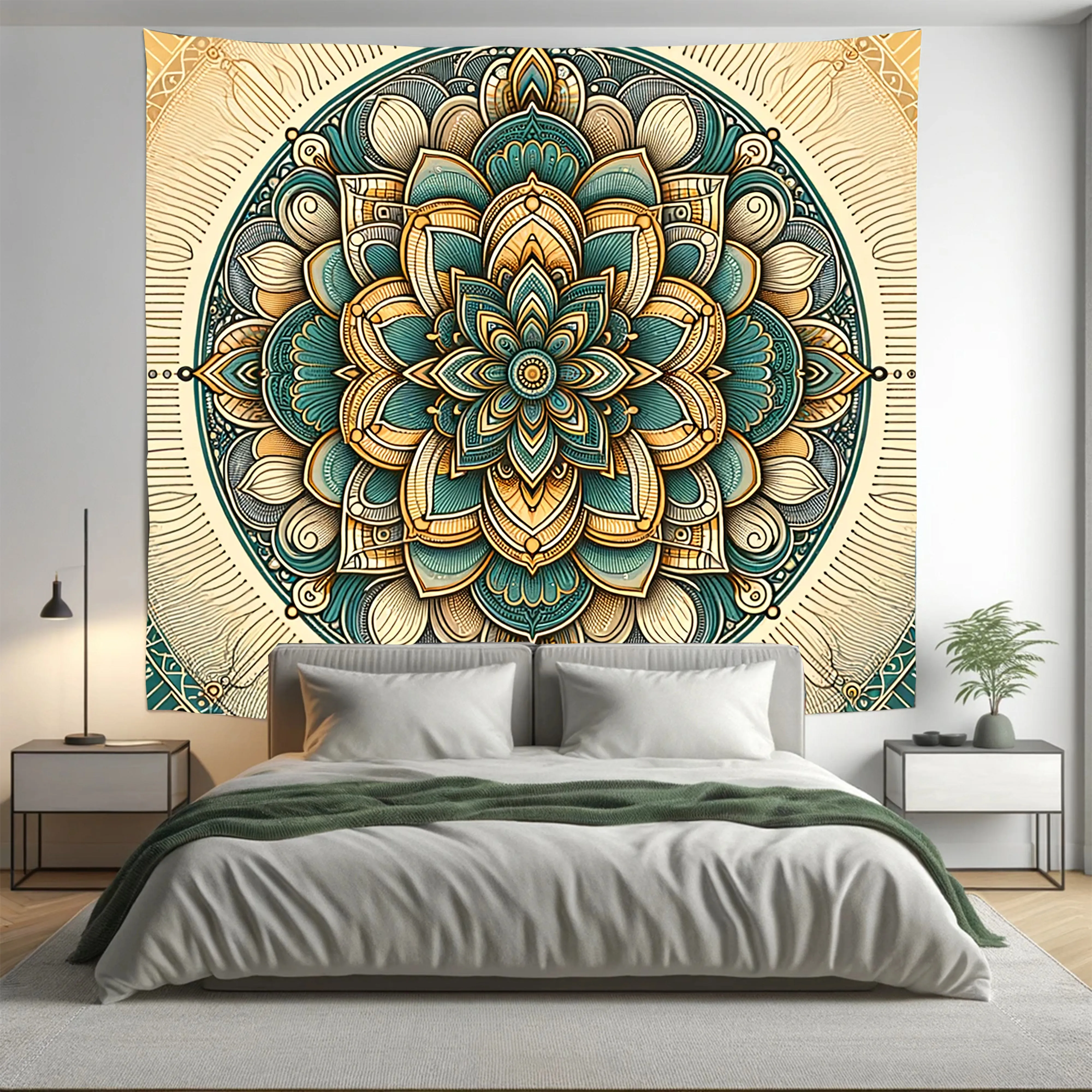 Golden Floral Indian Mandala Tapestry Psychedelic Wall Hanging Boho Decor