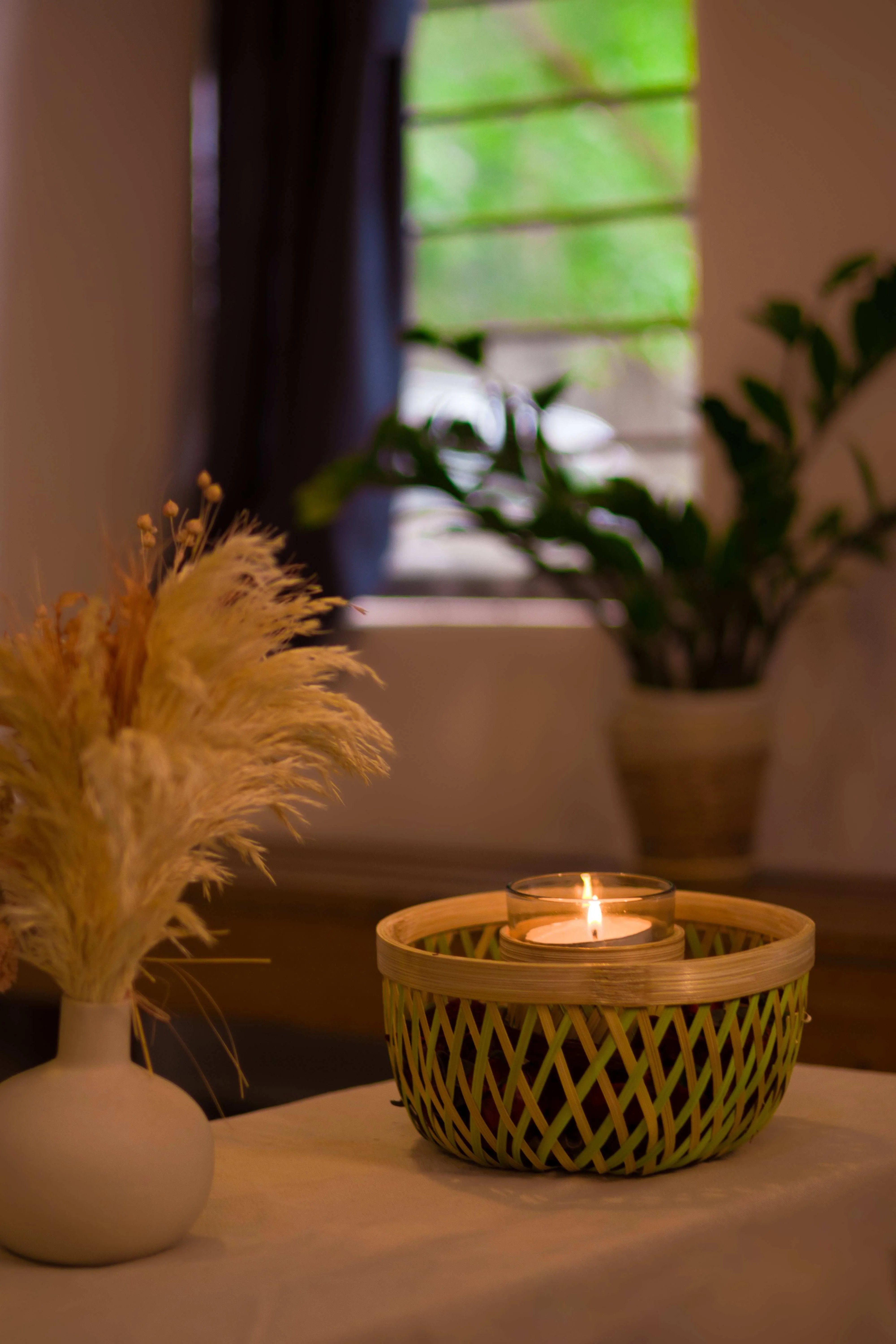 Handcrafted Bamboo colour sliver Candle holder with glass