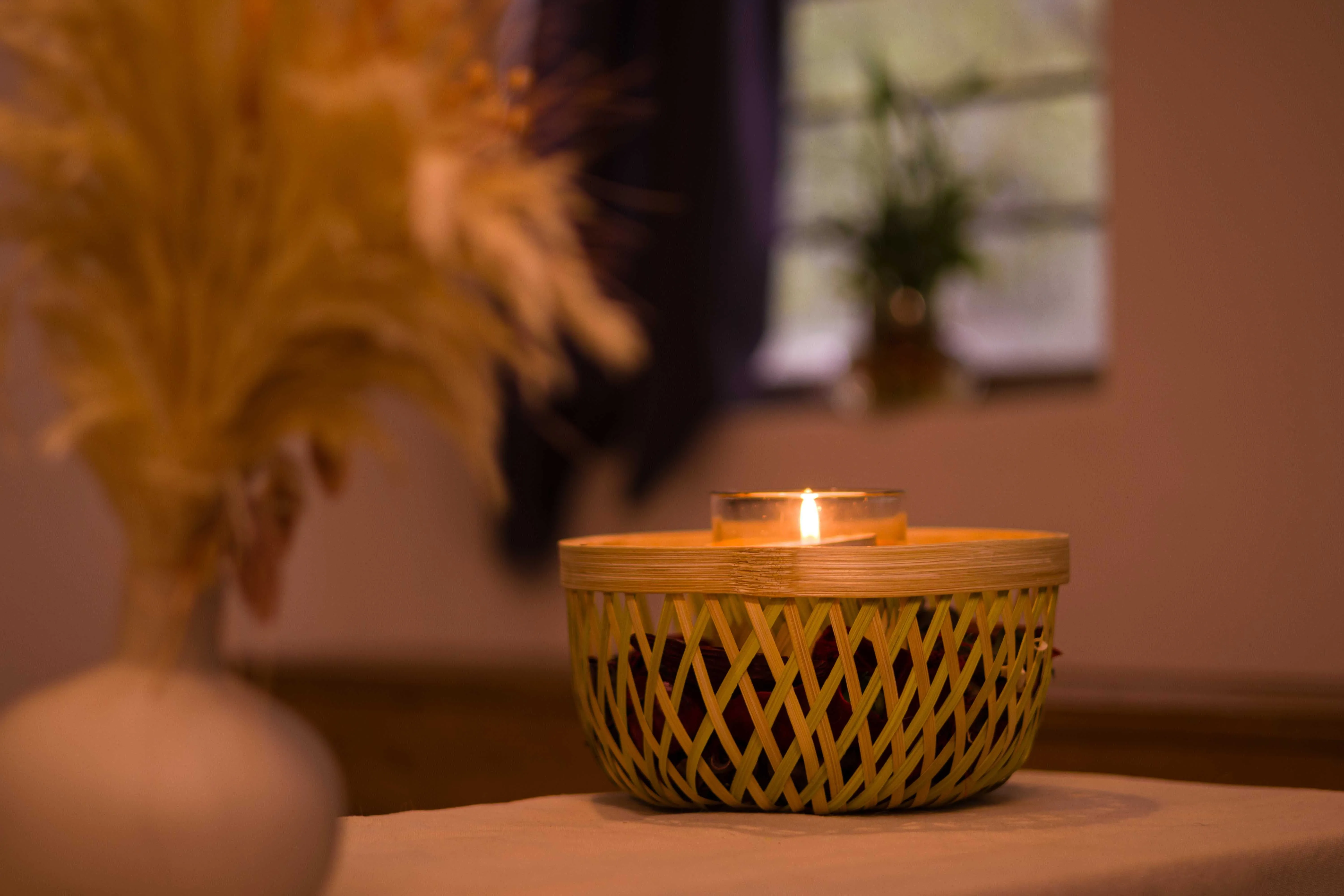 Handcrafted Bamboo colour sliver Candle holder with glass