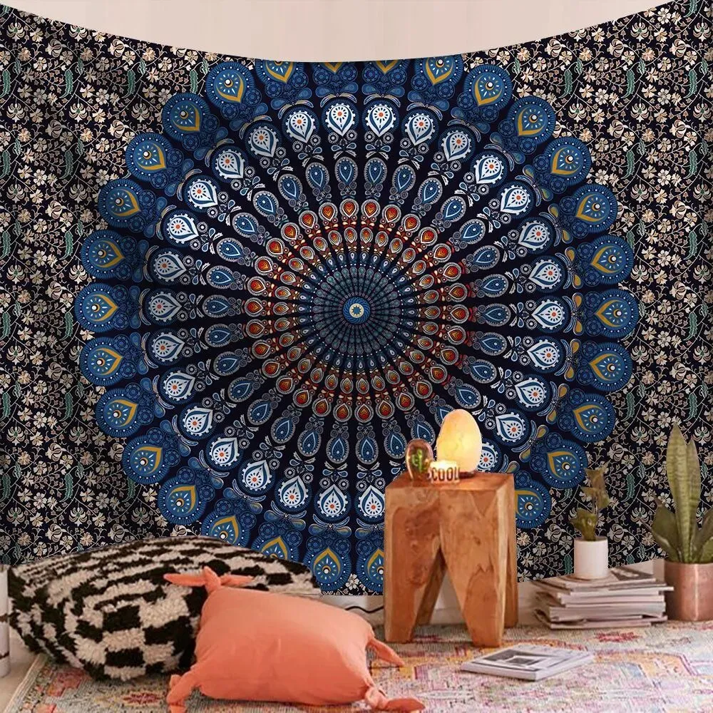 Harmony Peacock Indian Mandala Tapestry Psychedelic Wall Hanging Boho Decor
