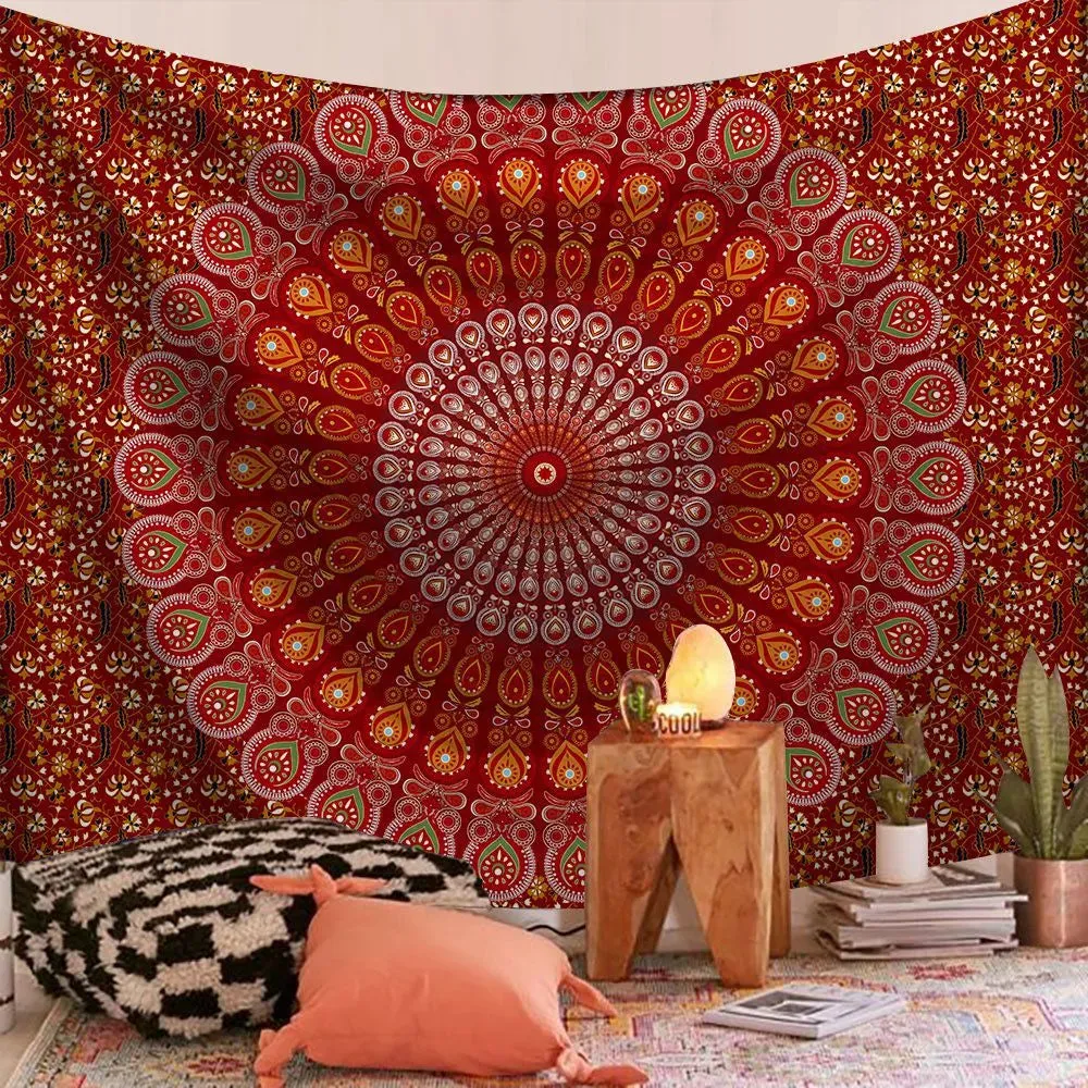 Harmony Red Indian Mandala Tapestry Psychedelic Wall Hanging Boho Decor