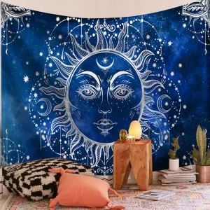 Indian Mandala Tapestry Blue Sun Psychedelic Wall Hanging Boho Decor