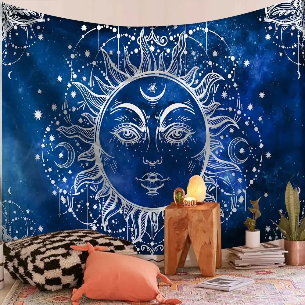 Indian Mandala Tapestry Blue Sun Psychedelic Wall Hanging Boho Decor