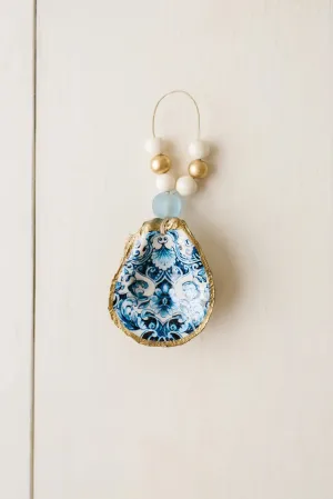 Indigo Floral Oyster Shell Ornament