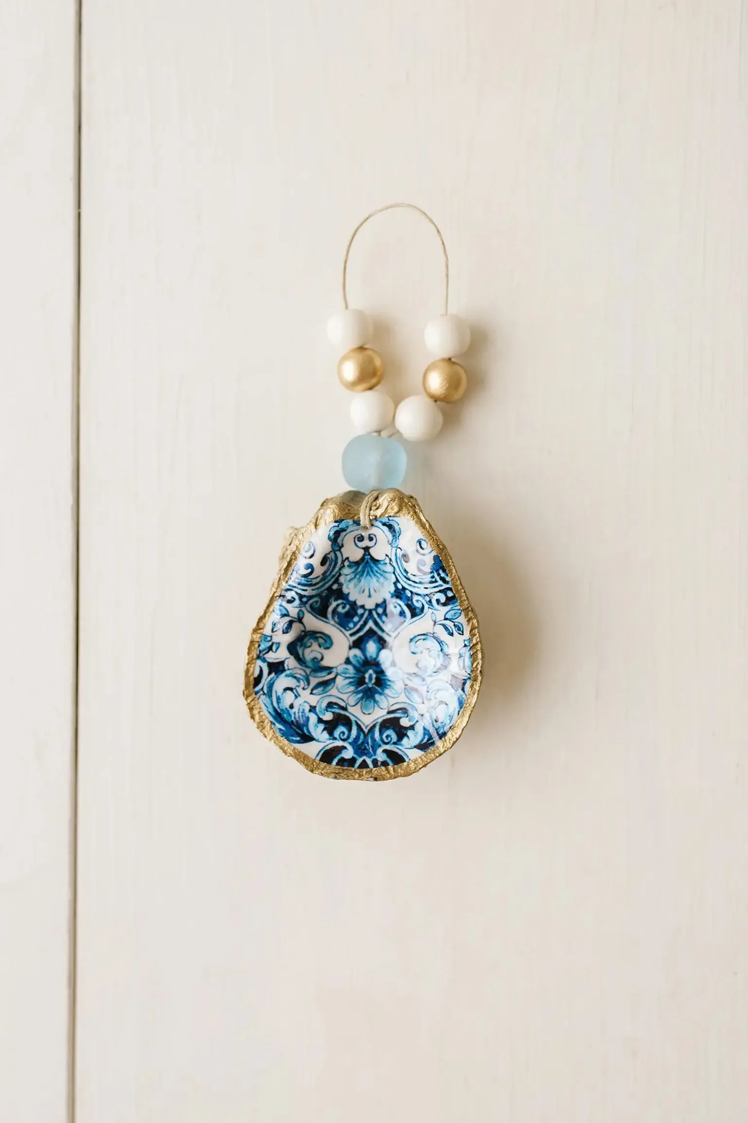 Indigo Floral Oyster Shell Ornament