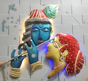 Meqstore Nesfur Handmade Metal Wall Hanging Radha Krishna Showpiece Wall Decor For Pooja Room Home Decor, Wall Decor, Diwali Gift, Corporate Gift, Home Temple, Size :32 * 32Inch