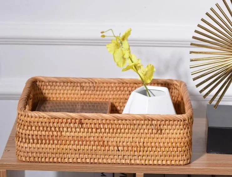 Rectangular Storage Baskets for Pantry, Rattan Storage Basket for Shelves, Storage Baskets for Kitchen, Woven Storage Baskets