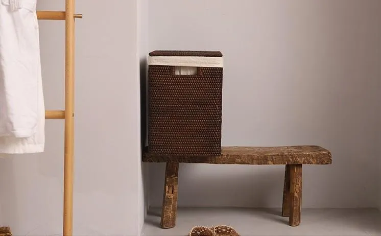 Rectangular Storage Baskets, Large Brown Rattan Storage Baskets, Storage Baskets for Bathroom, Storage Basket with Lid, Storage Baskets for Clothes