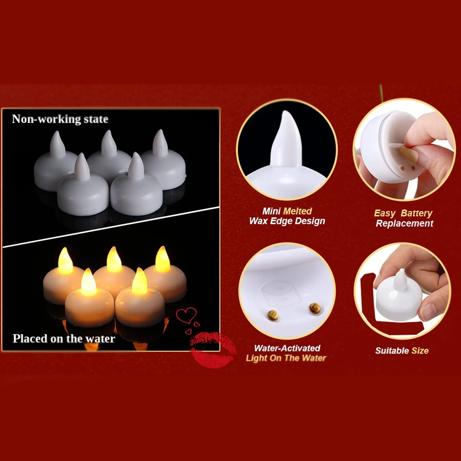 Set of 12 Flameless Floating Candles Battery Operated Tea Lights Tealight Candle - Decorative, Wedding.