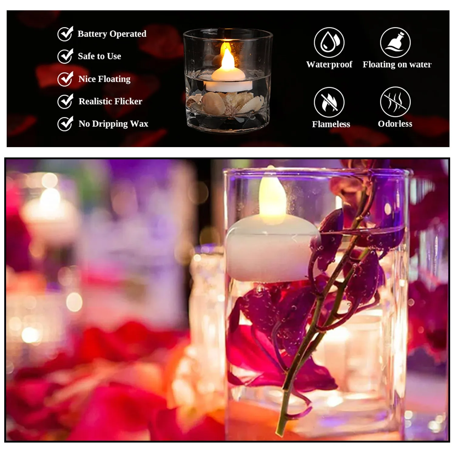 Set of 12 Flameless Floating Candles Battery Operated Tea Lights Tealight Candle - Decorative, Wedding.