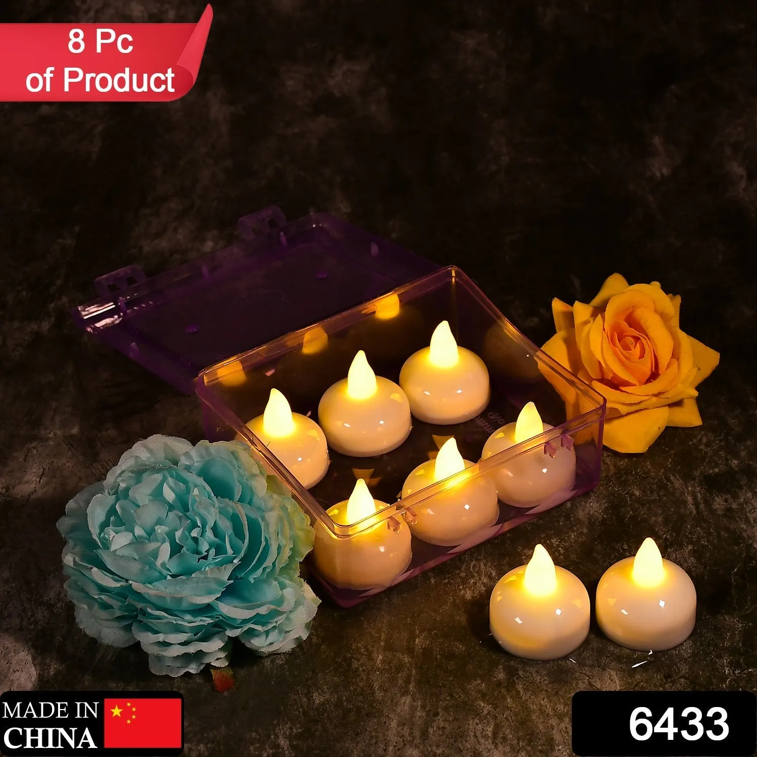 Set of 8Pcs With transparent box. Flameless Floating Candles Battery Operated Tea Lights Tealight Candle - Decorative, Wedding.