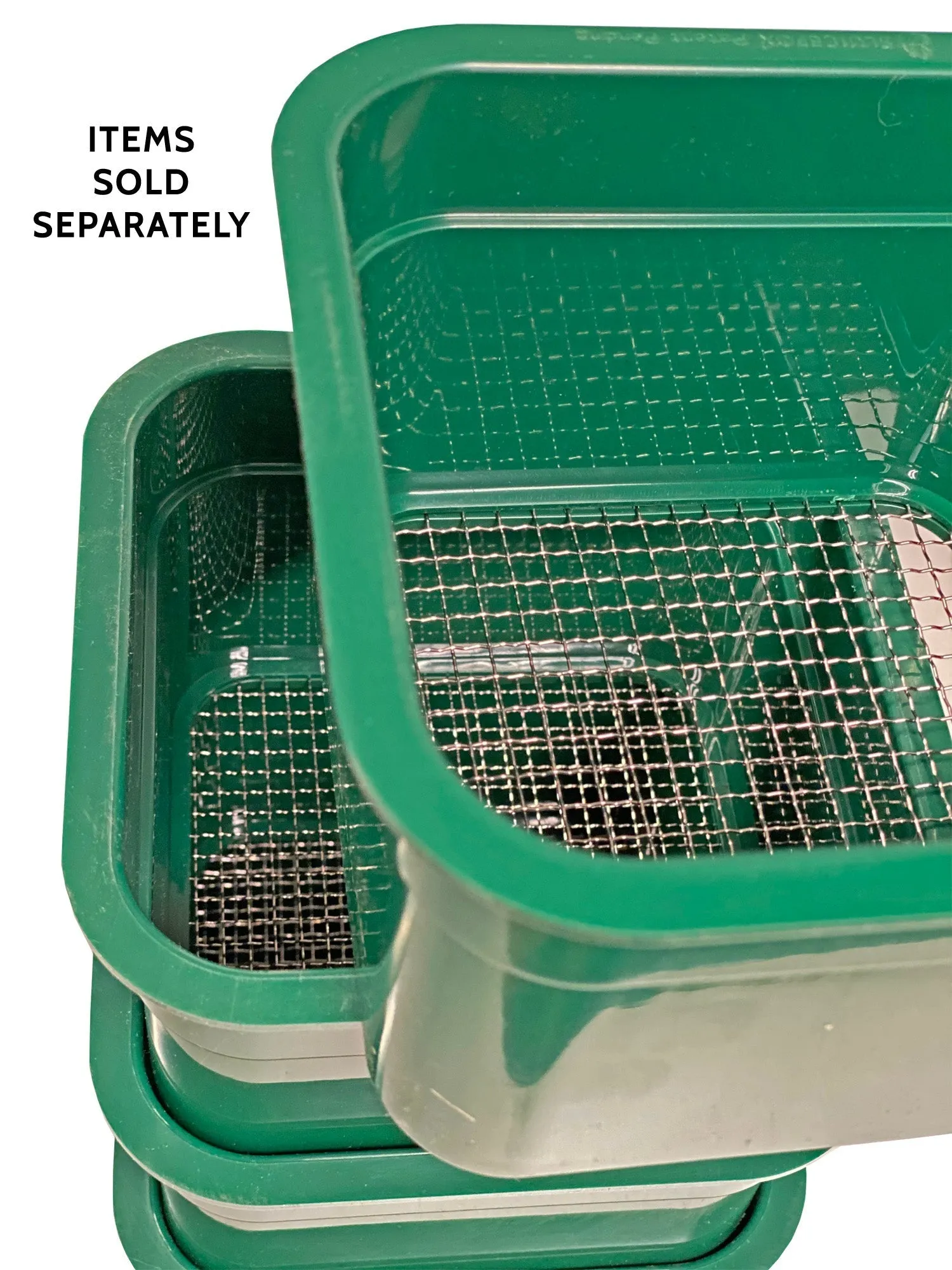 Sluice Fox 6 inch gold classifiers; set of four stacking sifting pans with stainless steel mesh strainers for gold panning; sharktootth and gem sifters; (Green)