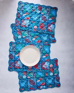 Stained Glass Sea - Placemats Set Of 4 - Seaside Blue