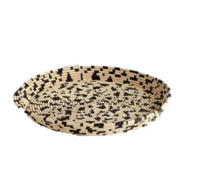 TERREZZO WOVEN SERVING TRAY OR WALL HANGING  ART DECOR  TAN & BLACK