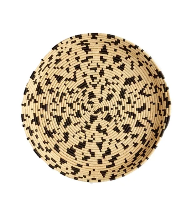 TERREZZO WOVEN SERVING TRAY OR WALL HANGING  ART DECOR  TAN & BLACK