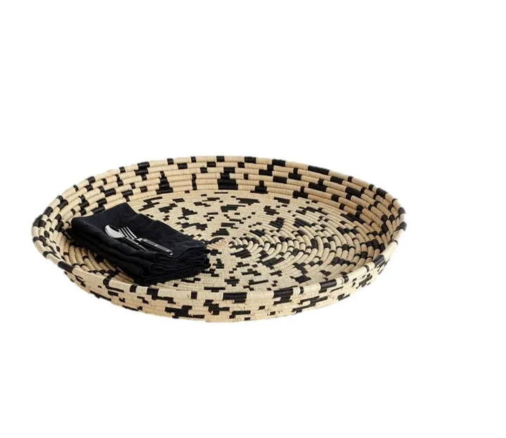 TERREZZO WOVEN SERVING TRAY OR WALL HANGING  ART DECOR  TAN & BLACK