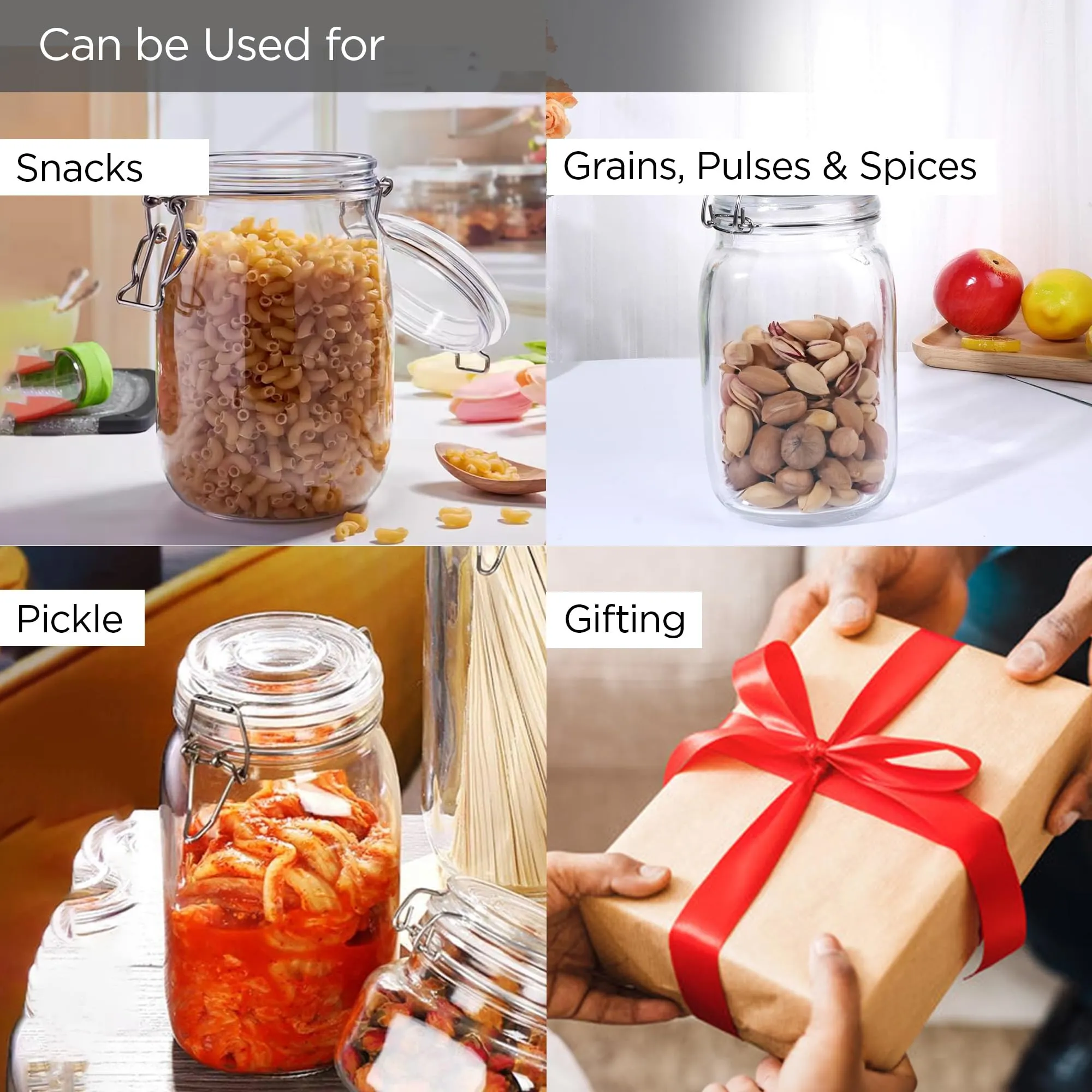 UMAI Glass Jar for Kitchen Storage | 2000ml | Mason Jar for food Storage with Buckle Lid and Wide Mouth | Multipurpose Airtight Glass Container with Leakproof Rubber Gasket | Transparent
